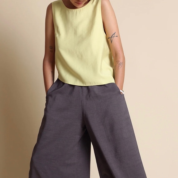 Rare Kaarem Stigma Layered Back Knot Tie Tank Top size XS Lemon Yellow Modern - Picture 12 of 13